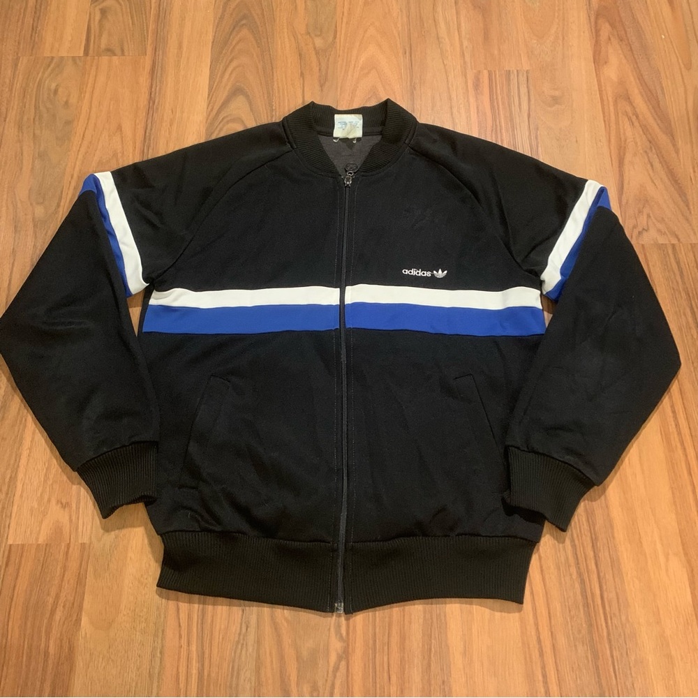 Vintage 70s 80s Adidas Track Jacket Athletic Jumper Men’s Medium Black Lavender